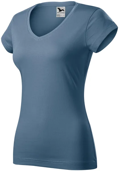 T-shirt med smal passform för damer med V-ringning - T-shirt till vardags för kvinnor