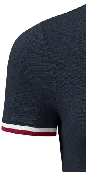 Polotröja för män med krage upp - Korta ärmar med kontrasterande ränder