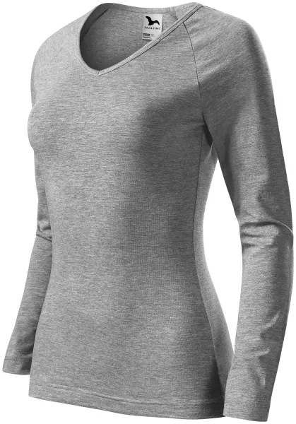 T-shirt med t-shirt för damer, V-ringning - Bekväm långärmad T-shirt för kvinnor