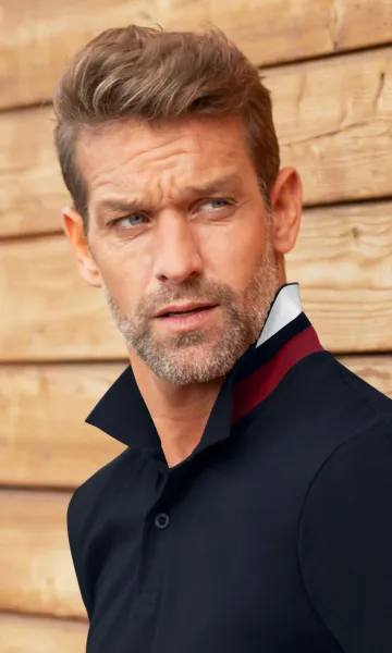 Polotröja för män med krage upp - 2-knapps knäppning