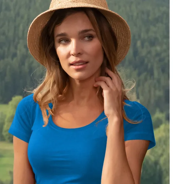 T-shirt dam med dekorativa sömmar - Djup rund halsringning