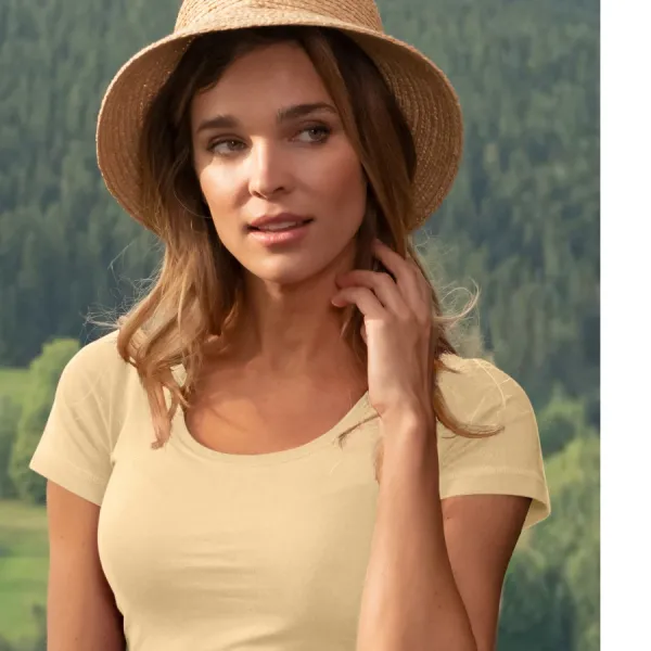 T-shirt dam med dekorativa sömmar - Djup rund halsringning